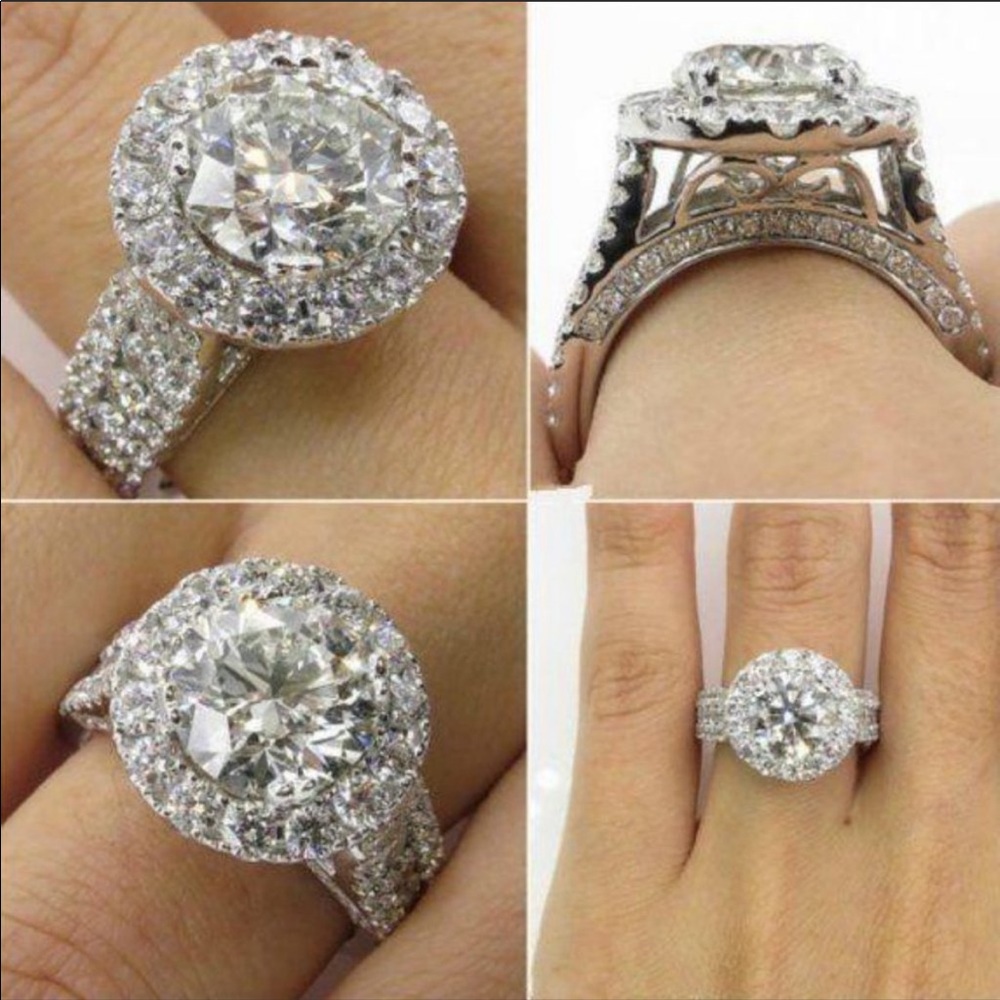 Diamond💎NEW 925 Sterling Silver Round Halo Ring - Picture 2 of 4